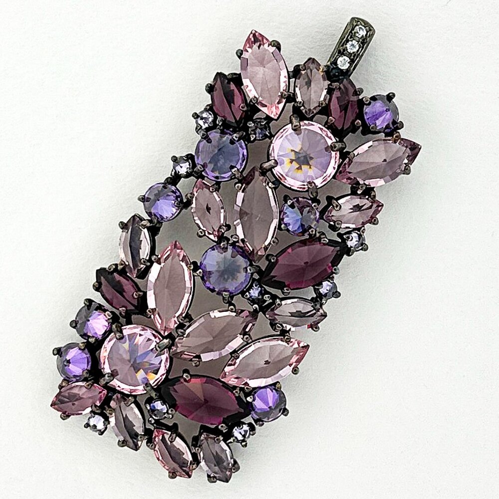 Sterling Silver Pendant | Pink & Purple Rhinestone Charm | 925